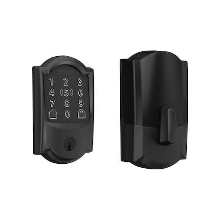 Schlage Residential Camelot Encode Plus Smart Wifi Deadbolt with 12351 Latch and 10116 Strike Matte Black Finish BE499WBCAM622