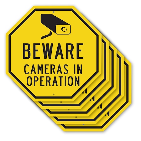 Signmission Beware Cameras in Operation, 10 inch X 10 inch, Aluminum Metal Signs, 5PK OC-A-5Pack-10-23