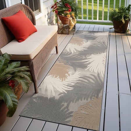 World Rug Gallery Amalfi Contemporary Tropical Floral Indoor/Outdoor Runner Rug 2 ft 7 in x 10 ft Gray 8013GRAY27X10