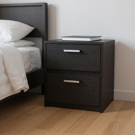 Homeroots 19" Black Wood Two Drawer Nightstand 543687