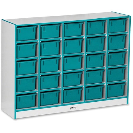 Jonti-Craft Rainbow Accents 25 Cubbie-Tray Mobile Storage, with Trays, Teal 0426JCWW005