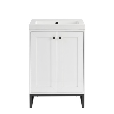 James Martin Vanities Chianti 24 in. Single Vanity, Glossy White, Matte Black, w/ White Glossy Composite Stone Top 533V24GWMBKWG