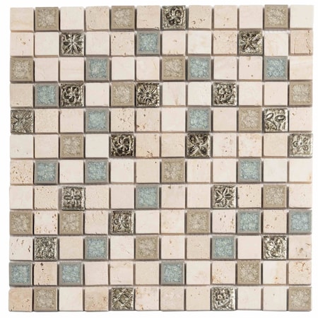 Apollo Tile Beige 11.7 in x 11.7 in Glass, Resin Polished Floor and Wall Mosaic Tile 4.75 sqft/case, 5PK APLBDA882304 A