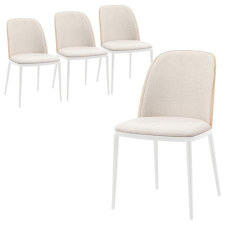 Leisuremod Tule Dining Chair with Velvet Seat & White Steel Frame, Natural Wood/Beige, 4PK TWCNW18BG4