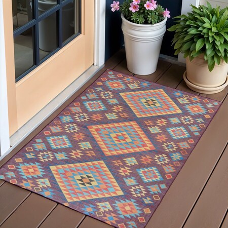 Homeroots 3' X 5' Black and Red Geometric Handmade Indoor Outdoor Area Rug 557198