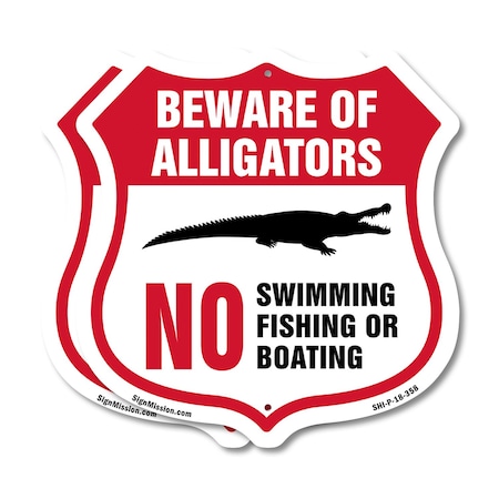 Signmission Alligator Warning Shield Sign Beware Of, 18 inch X 18 inch, Plastic Sign, 2PK SHI-P-2PACK-18-358
