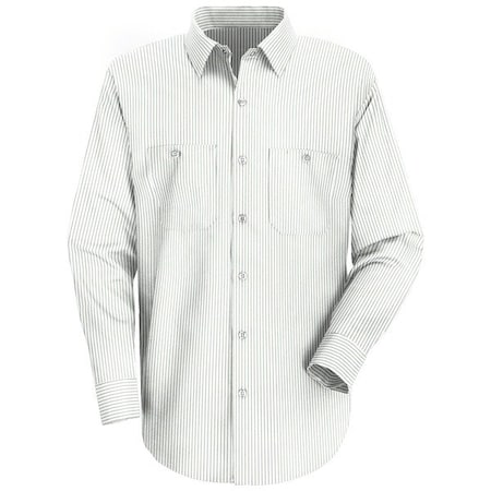 Red Kap Long Sleeve Striped Work Shirt, 65% Polyester/35% Cotton, Button Fronts, White/Green, 4XL SP10GW RG 4XL
