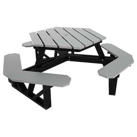 Ultrasite Hexagon Picnic Table, Gray, Vandal Resistant Resinwood, 77-1/8 in L, 28-3/4 in H Overall Plank PB 6HEXGRA