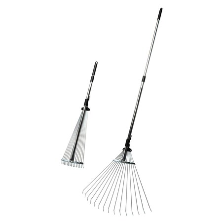 Kings County Tools Adjustable Metal Rake for Leaves Leaf Rake w/ Expandable Head & Long Telescopic Handle Yard Rake GW33A02-01