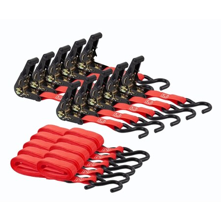 Mytee Products (10 Pack) 1in x 10ft Ratchet Strap with S Hook - Red, 10PK RS110x10