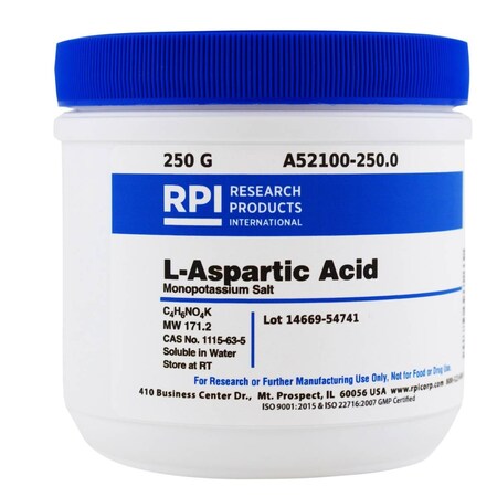 Rpi L-Aspartic Acid Monopotassium Salt, 250 Grams A52100-250.0