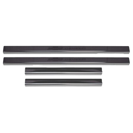 Putco Door Sill Protector, Chevrolet Etching; Black; Stainless Steel; Non-Illuminated; Set Of 95183BPGM-1
