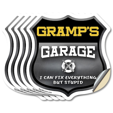 Signmission Gramp's Garage I Can Fix Everything But Stupid, 4 inch X 4 inch, Vinyl Decal, 5PK SHI-D-5PACK-4-490-GRAMP