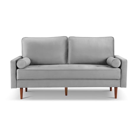 Homeroots 69" Gray Velvet Sofa And Toss Pillows With Dark Brown Legs 543707