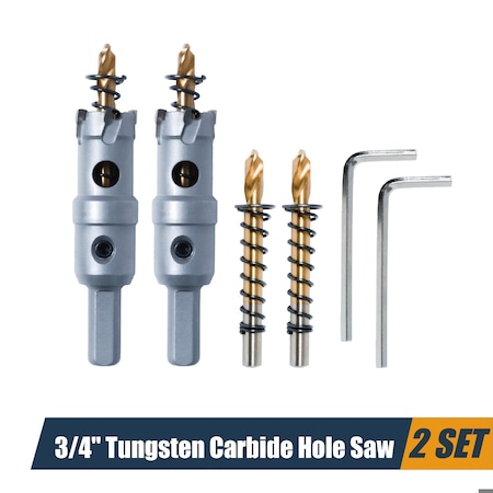 Powertec 3/4in Tungsten Carbide Hole Saw for Soft & Hard Metal w/ Titanium-Plated Pilot Drill Bit, 2PK 14903-P2