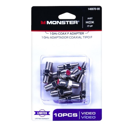 Monster Cable Just Hook It Up F-Connector F Coax Adapter, 10PK 140070-00