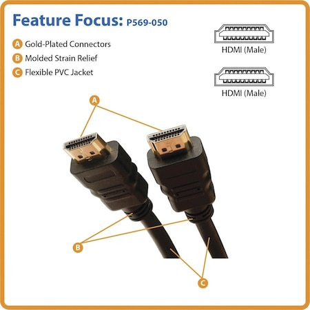 Tripp Lite 50FT STANDARD SPEED HDMI CABLE WITH ETHERNET DIGITAL VIDEO / AUDIO 4K X 2K M/M 5 P569-050