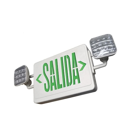 Westgate All LED Exit/Emergency Light Combo, Spanish (SALIDA) Sgl/Dbl Face, Green Letters White Housing XT-CL-GW-EM-SALIDA