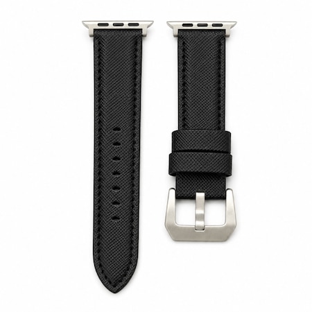 Elegani Nylon and Band Compatible with Apple Watch 44mm, Black, Silver/Black/Rose Gold/Yellow Gold Buckle NLPAM-BLKBLK-44
