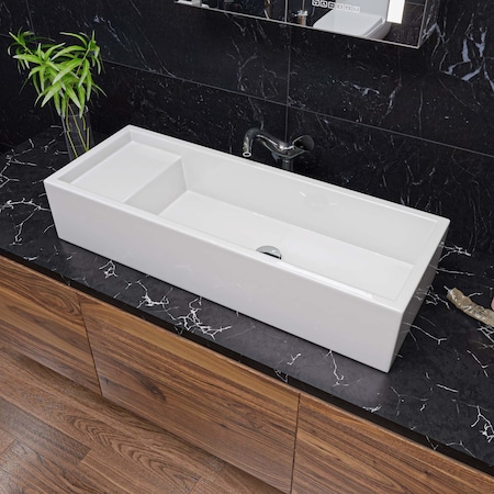 Alfi Brand 39 inch White Above Mount Fireclay Bathroom Trough Sink AB39TR