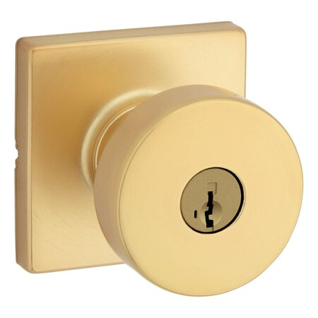 Kwikset Pismo Knob with Square Rose Entry Lock SmartKey with 6AL Latch and RCS Strike Satin Brass Finish 740PSKSQT-4S