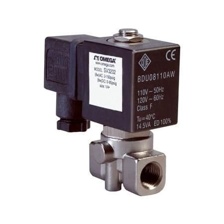 Omega Solenoid Valve, General Purpose, 2-Way, N.C, Direct Acting, 1/4 ", 0.63 Cv, AC/DC Coil, 316 SS Body SV3204