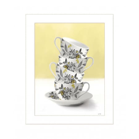 Homeroots Time for Tea Yellow 1 White Framed Print Wall Art 407674