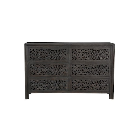 Homeroots 57" Black Solid Wood Six Drawer Dresser 569589