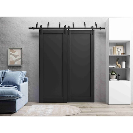 Sartodoors Sliding Closet Barn Bypass Doors 36 x 80in, Quadro 4111 Matte Black, Sturdy 6.6ft Rails QUADRO4111BBB-BLK-36