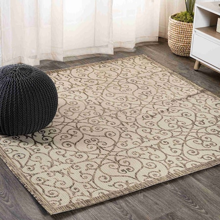 Jonathan Y Madrid Vintage Filigree Textured Weave Beige/Brown 5 ft Square Indoor/Outdoor Area Rug SMB107B-5SQ