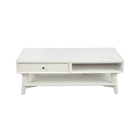 Homeroots 48" White Solid And Manufactured Wood Coffee Table With Drawer 524172