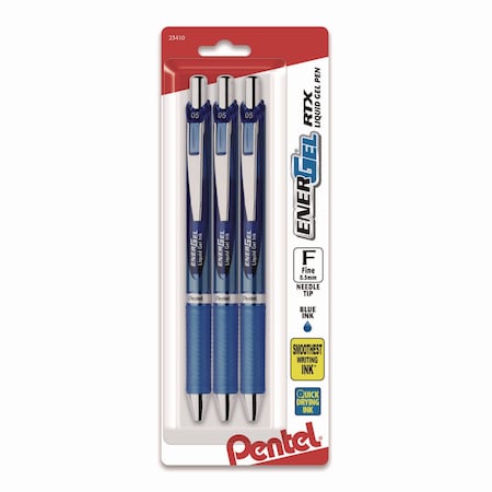 Pentel EnerGel RTX Deluxe Gel Pen, Retractable, Fine 0.5 mm, Blue Ink, Blue/Silver Barrel, 3PK BLN75BP3C