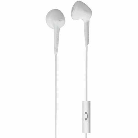 Maxell On-Ear Wired Earbud, Fully Rubberized w/In-Line Mic, 4 ft Cord, White 199728