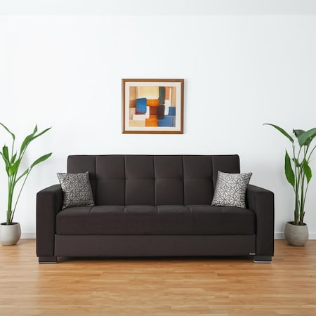 Homeroots 87" Black Microfiber Convertible Futon Sleeper Sofa And Toss Pillows With Storage 607093