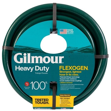 Gilmour 834101-1001 Heavy-Duty Garden Hose, 3/4 in, 100 ft L, FGHT x MGHT, Rubber, Green 843001-1003