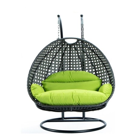Leisuremod Charcoal Wicker Hanging 2 person Egg Swing Chair with Light Green Cushions ESCCH-57LG