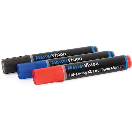 Mastervision Inkstring Markers, Box Of 3, Assorted Black Red Blue PE4104