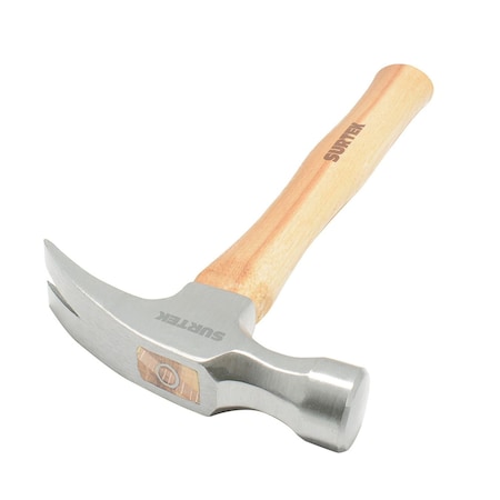 Surtek Wooden Handle Polished Head Straight Claw Hammer 14in, 20 Oz 420PR