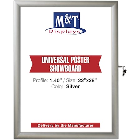 M&T Displays 22x28 Inch Enclosed Lockable Poster Showboard, Silver Aluminum Outdoor Noticeboard USBNU00022X2990