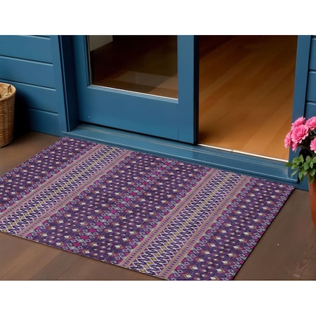 Homeroots 3' X 5' Purple Pink And Yellow Tribal Washable Indoor Outdoor Area Rug 582584