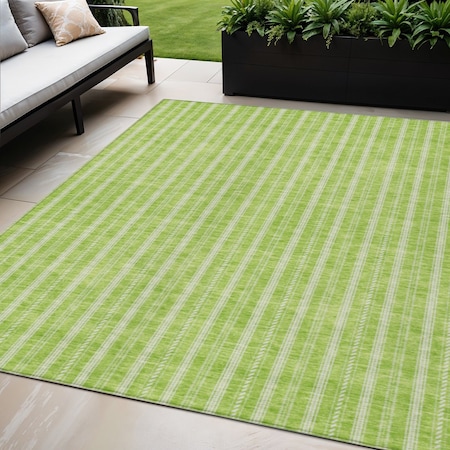 Homeroots 5' X 8' Lime Green And Ivory Striped Washable Indoor Outdoor Area Rug 595878