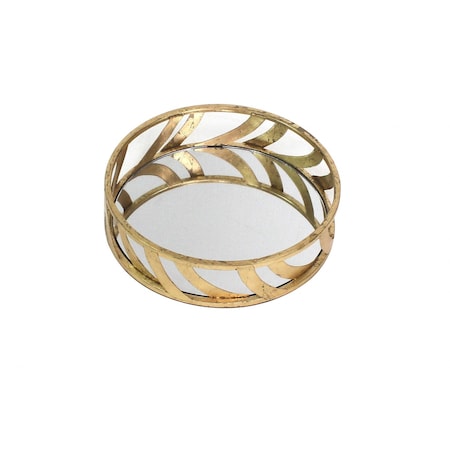 Homeroots 14in Gold Round Metal Geometric Vanity Tray 274456