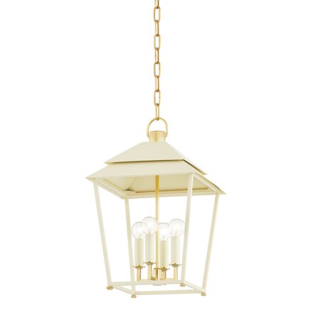Hudson Valley Lighting Natick 4 Light Lantern 12.5 In. Aged Brass/Off white 5119-AGB/SSD