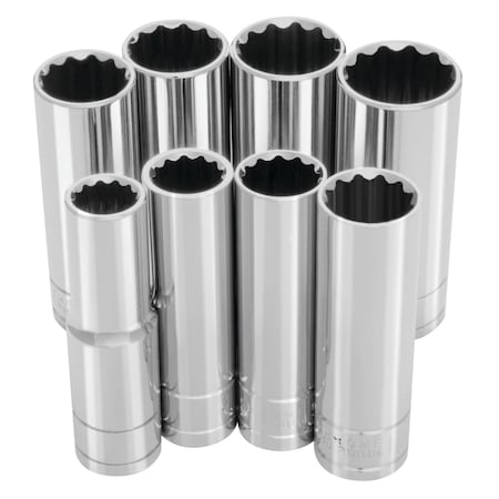 Performance Tool 8 pc. 1/2" Dr. 12pt SAE Deep Socket Set, 12pt Deep Sockets, SAE W32600