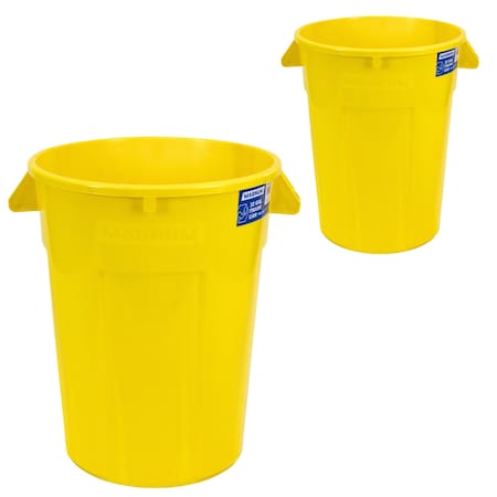 Magnum Tool 32 Gallon Trash Can, High-Vis Yellow, Construction Grade, Heavy Duty Plastic (2 Pack) CMTC-C000-32Y02