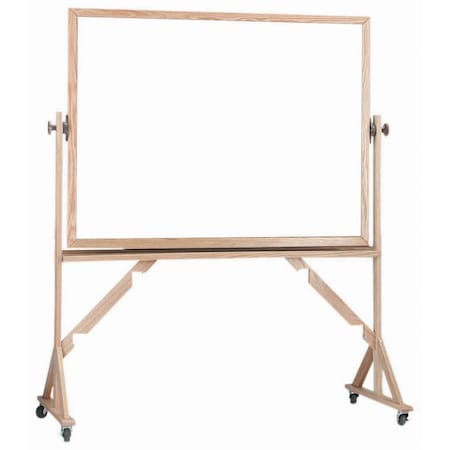 Aarco Reversible Freestanding Melamine White Marker Board w/ a Red Oak Frame, Board Size 48''Hx72''W WRC4872