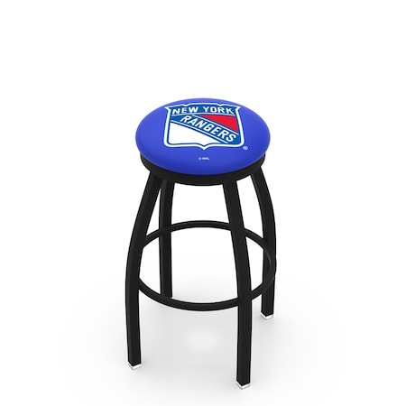 Holland Bar Stool Co 36" Blk Wrinkle New York Rangers Swivel Bar Stool, Accent Ring L8B2B36NYRang