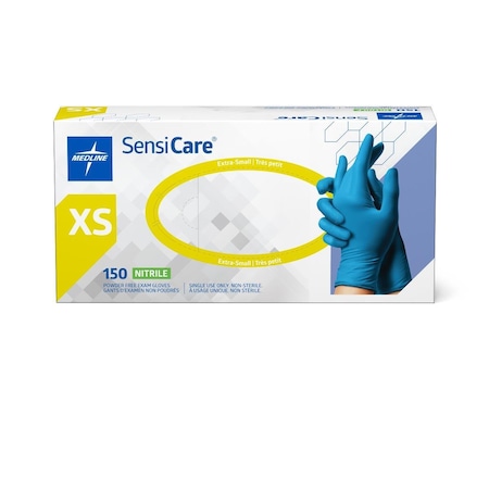Medline SensiCare Powder-Free Nitrile Exam Gloves with Textured Fingertips, Size XS, 150PK MDS8083H