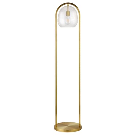 Homeroots 65" Brass Column Floor Lamp With Clear Seeded Glass Globe Shade 523340