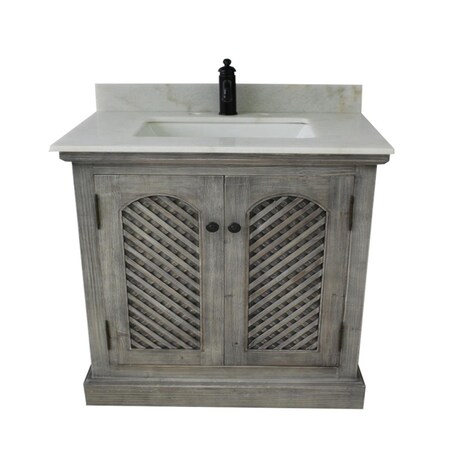 Infurniture WK8136-G plus AP top 37 in. Rustic Solid Fir Sink Vanity In Grey-No Faucet WK8136-G +AP top